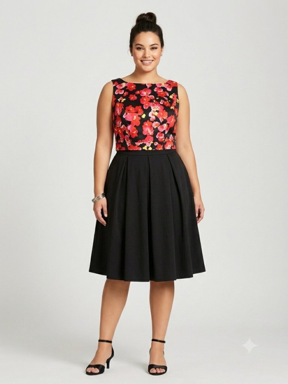 City Chic Crop Top Floral size L 20 black with Pink Orchid Flowers NWT!
